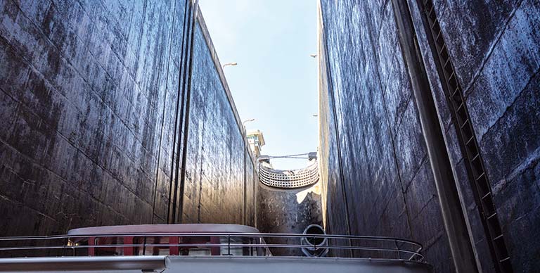 A view from inside the Carrapatelo lock on the Douro River